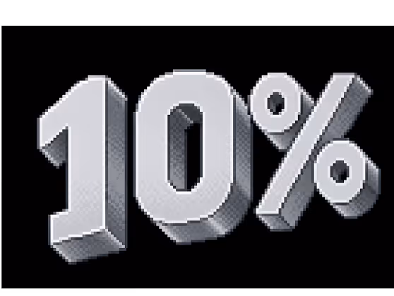 Three-dimensional silver text displaying "10%" on a black background.