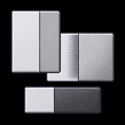 Three different gray-scale rectangular shapes side by side with varying light and dark halves.