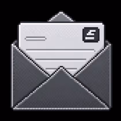 Pixel art style icon of an open black envelope with a white letter inside.