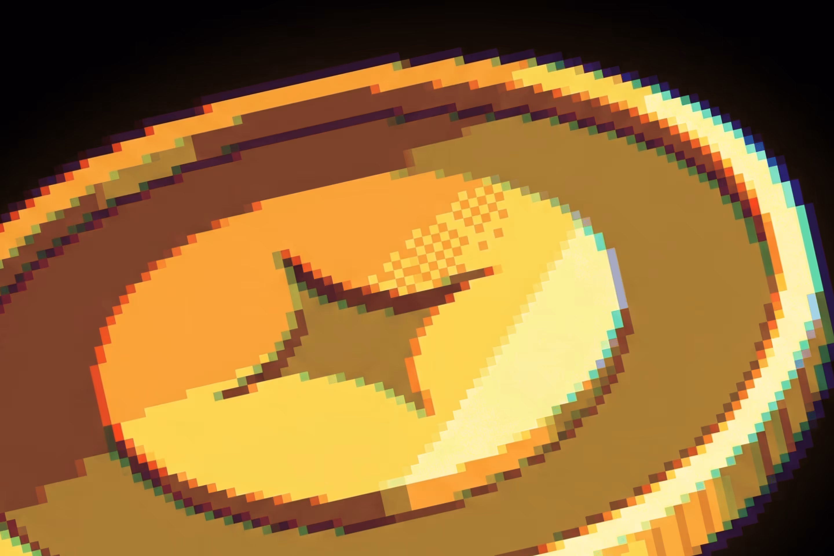 Pixelated close-up of a yellow and brown star-shaped object with a digital glitch effect.