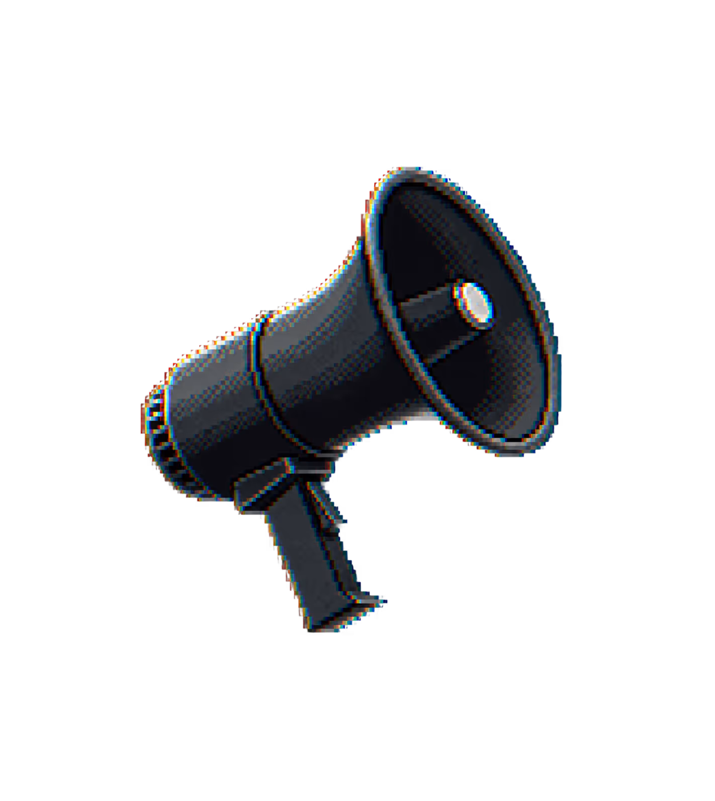 Black megaphone with a handle on a transparent background.