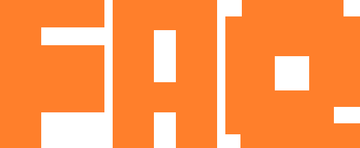 Bold orange text showing large letters F, A, and Q with black cutout shapes.