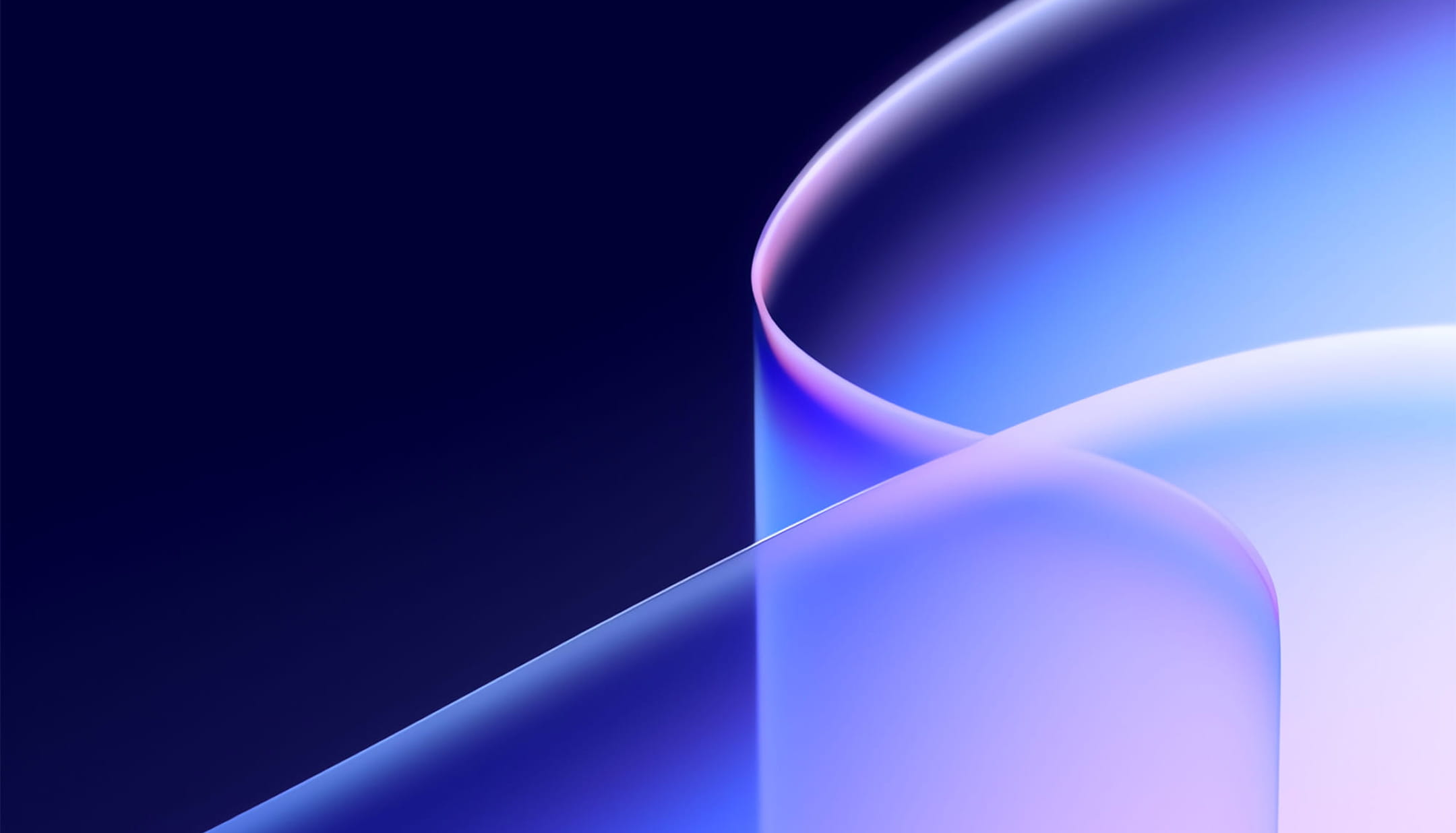 Abstract curved shapes in blue and purple gradients on a dark background.