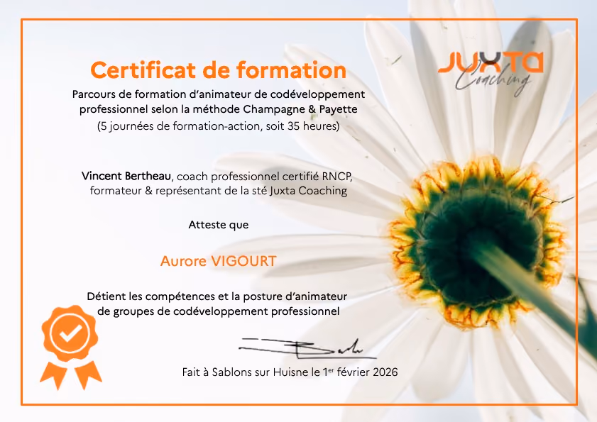 Certificat de formation animateur codev Aurore VIGOURT