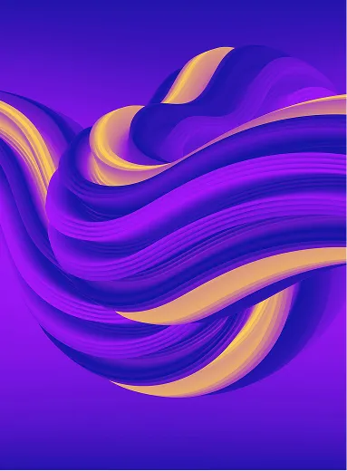 Abstract swirling waves in purple and yellow gradients with smooth, flowing texture.