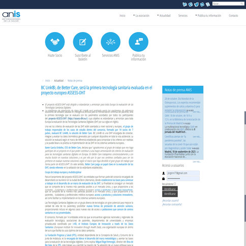 BC Link®, de Better Care, serà la primera tecnologia sanitària avaluada en el projecte europeu ASSESS-DHT