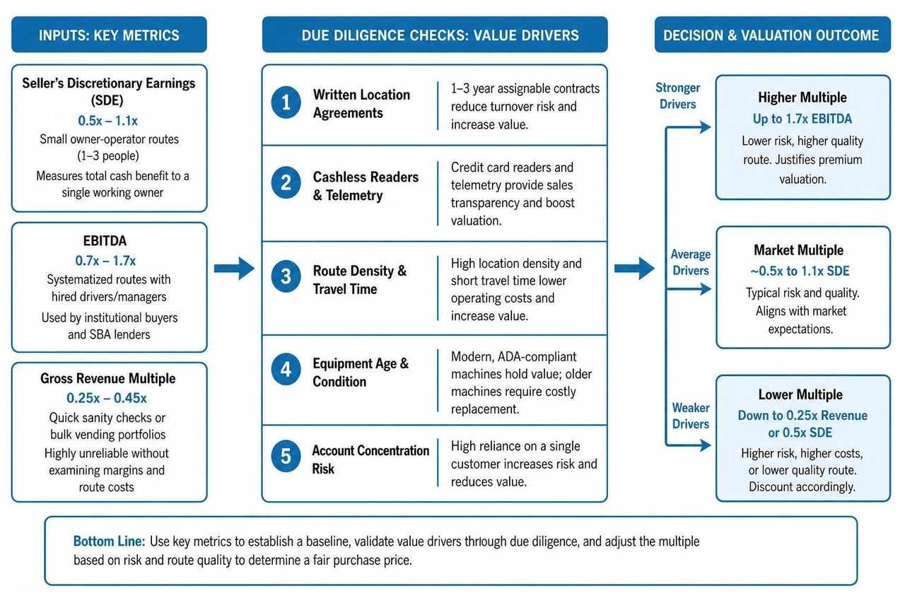 Vending route valuation and due diligence decision framework Vending route valuation and due diligence decision framework