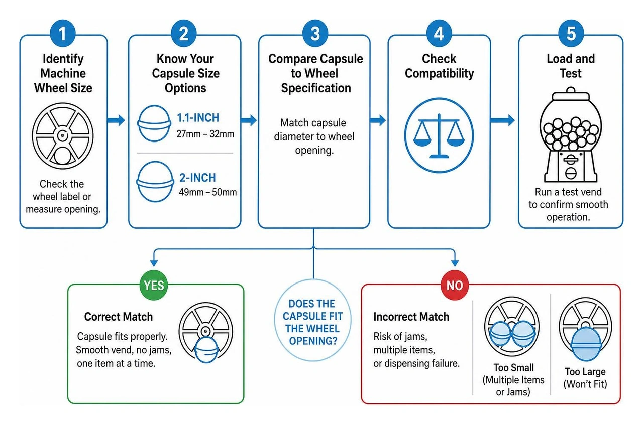 Comparison process of selecting capsule sizes for vending wheels Comparison process of selecting capsule sizes for vending wheels
