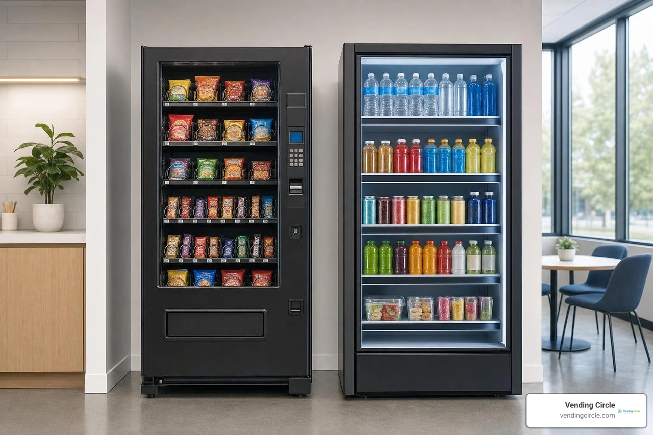 Traditional coil vending machine compared to modern smart cooler