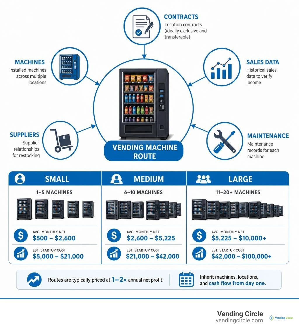 Infographic showing vending machine route structure: machines, contracts, sales data, suppliers, and income tiers infographic Infographic showing vending machine route structure: machines, contracts, sales data, suppliers, and income tiers infographic