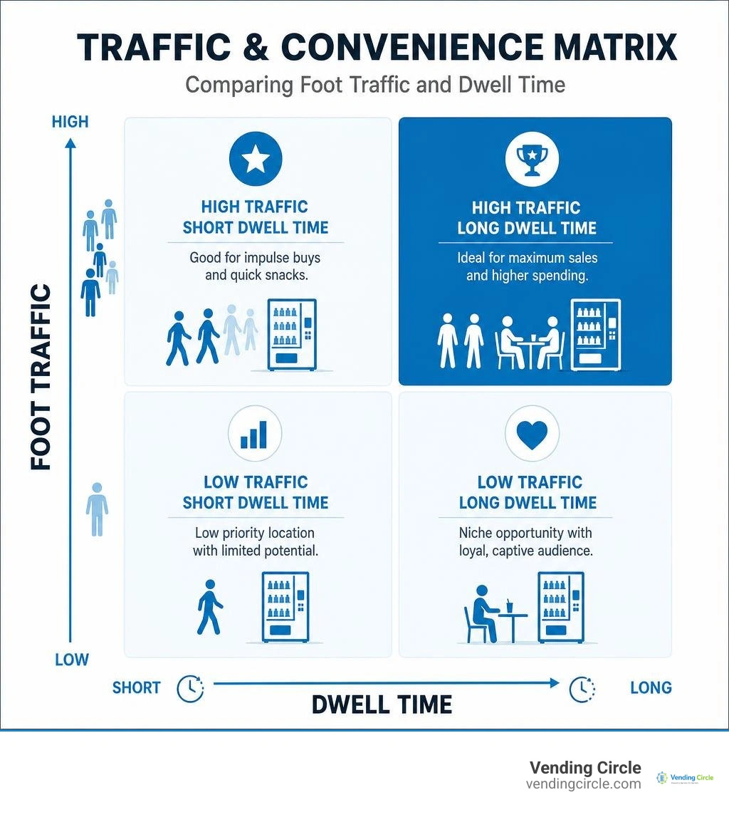 Traffic and Convenience Matrix comparing foot traffic and dwell time infographic Traffic and Convenience Matrix comparing foot traffic and dwell time infographic