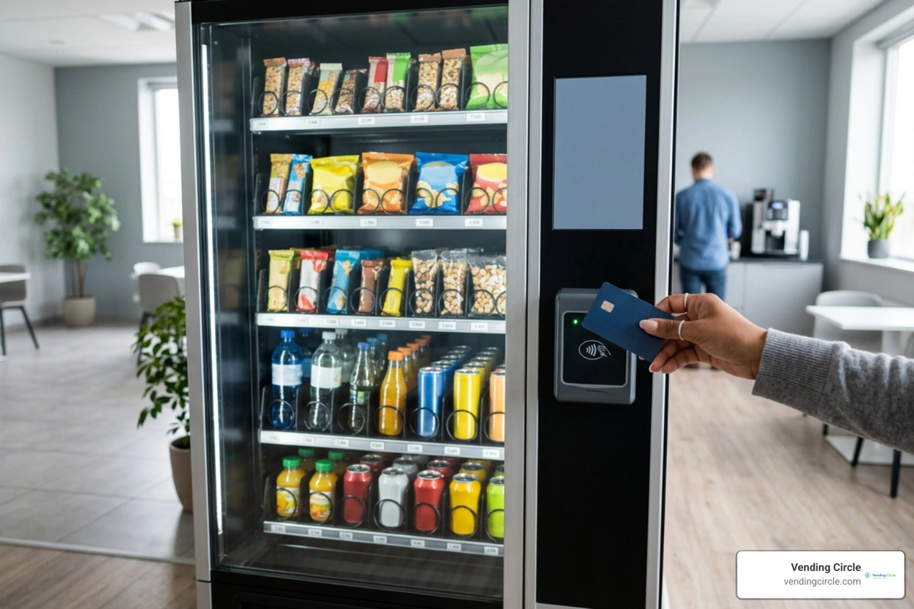 Cashless payment reader on a modern vending machine unit