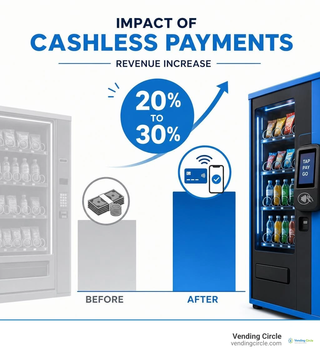 Impact of cashless payments showing 20 to 30 percent revenue increase infographic