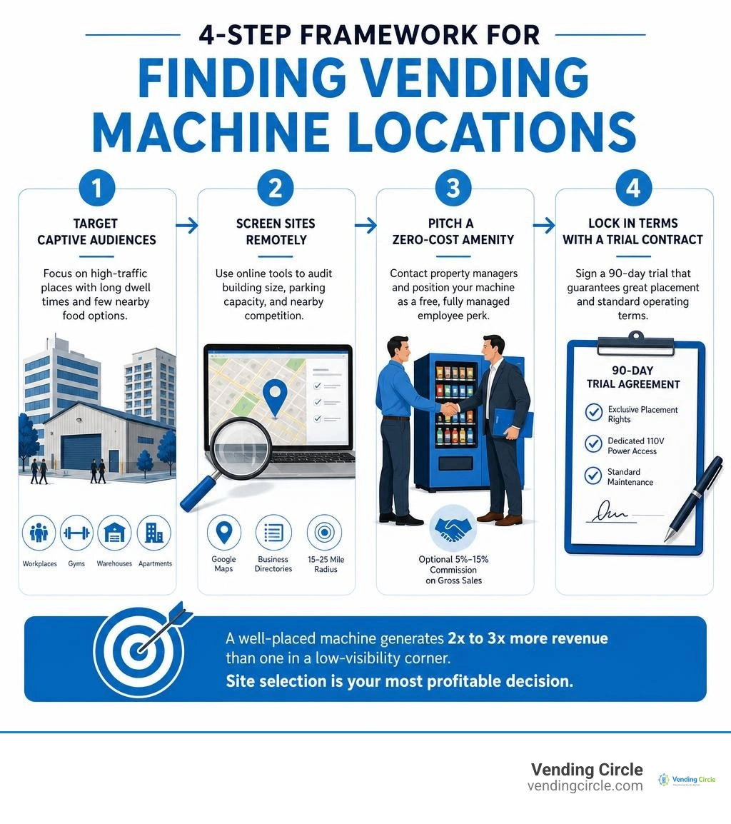 step by step framework for finding vending machine locations infographic