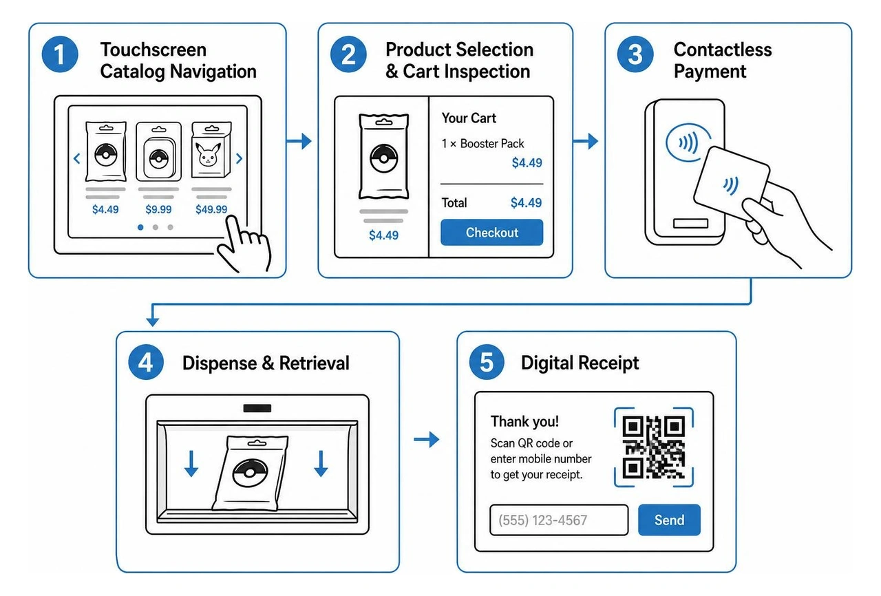 Customer purchasing sequence from screen to collection