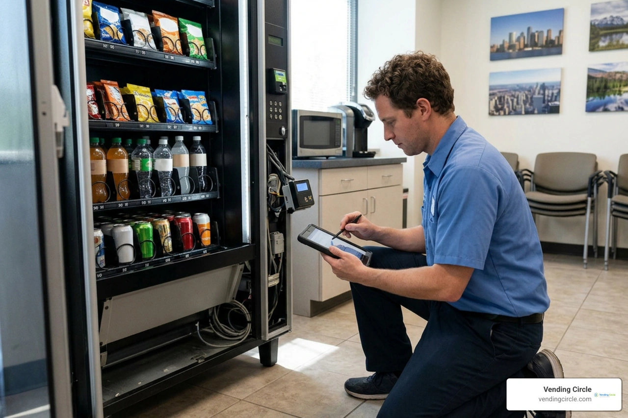 vending technician checking cashless reader