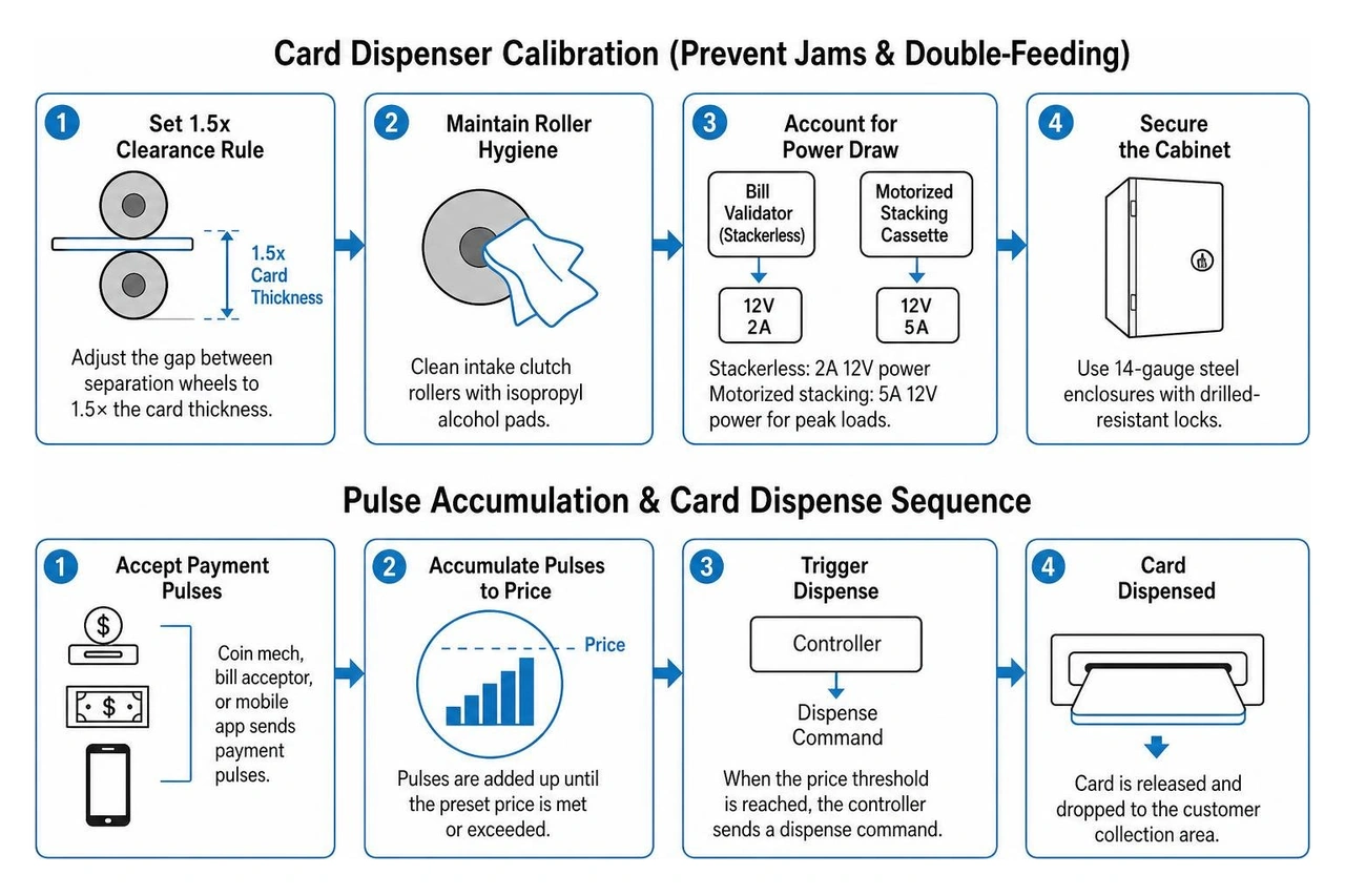 Card dispenser calibration and pulse accumulation sequence Card dispenser calibration and pulse accumulation sequence