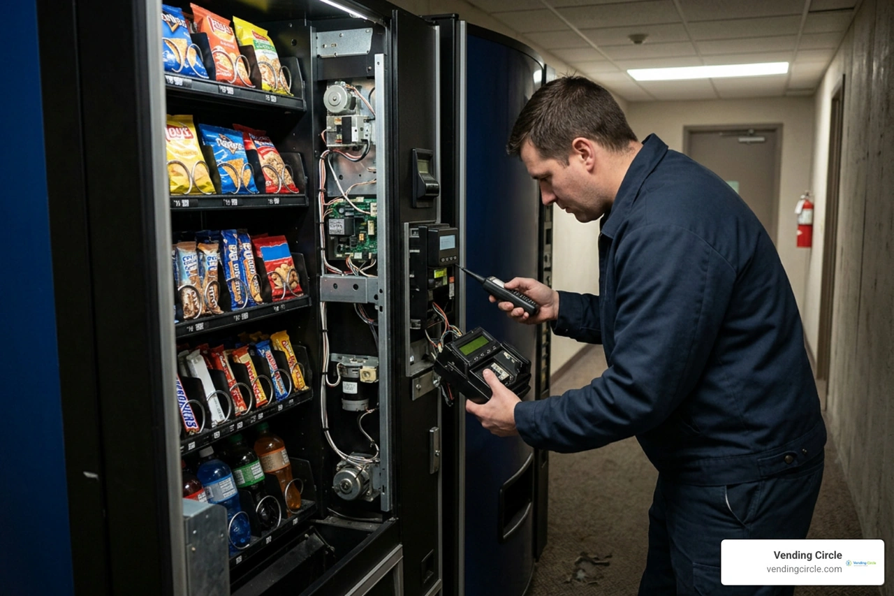 inspecting credit card readers and vending machine components