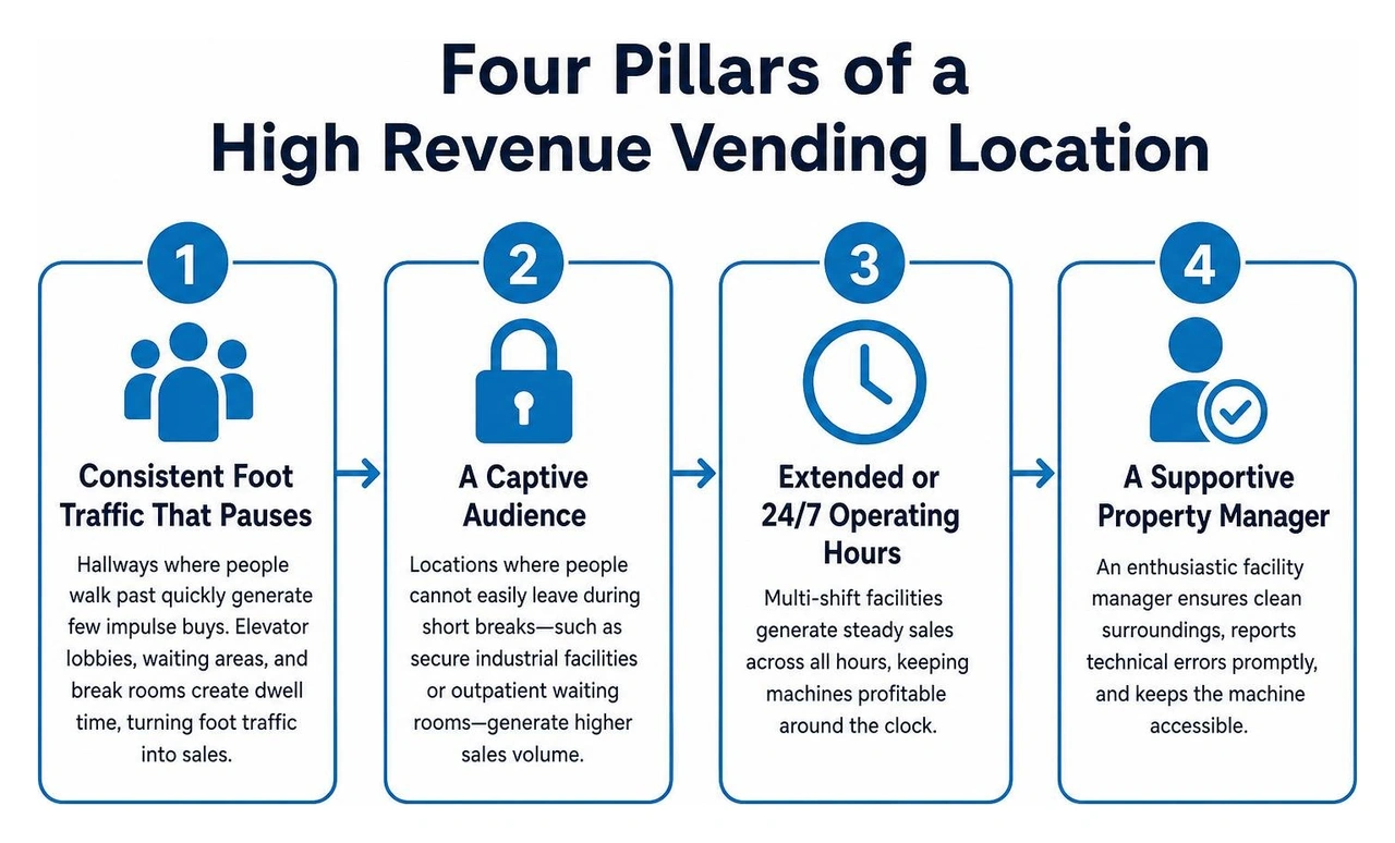 Four pillars of a high revenue vending location Four pillars of a high revenue vending location
