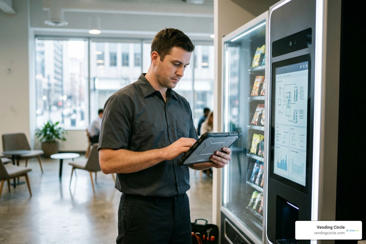 technician performing IoT telemetry diagnostic technician performing IoT telemetry diagnostic
