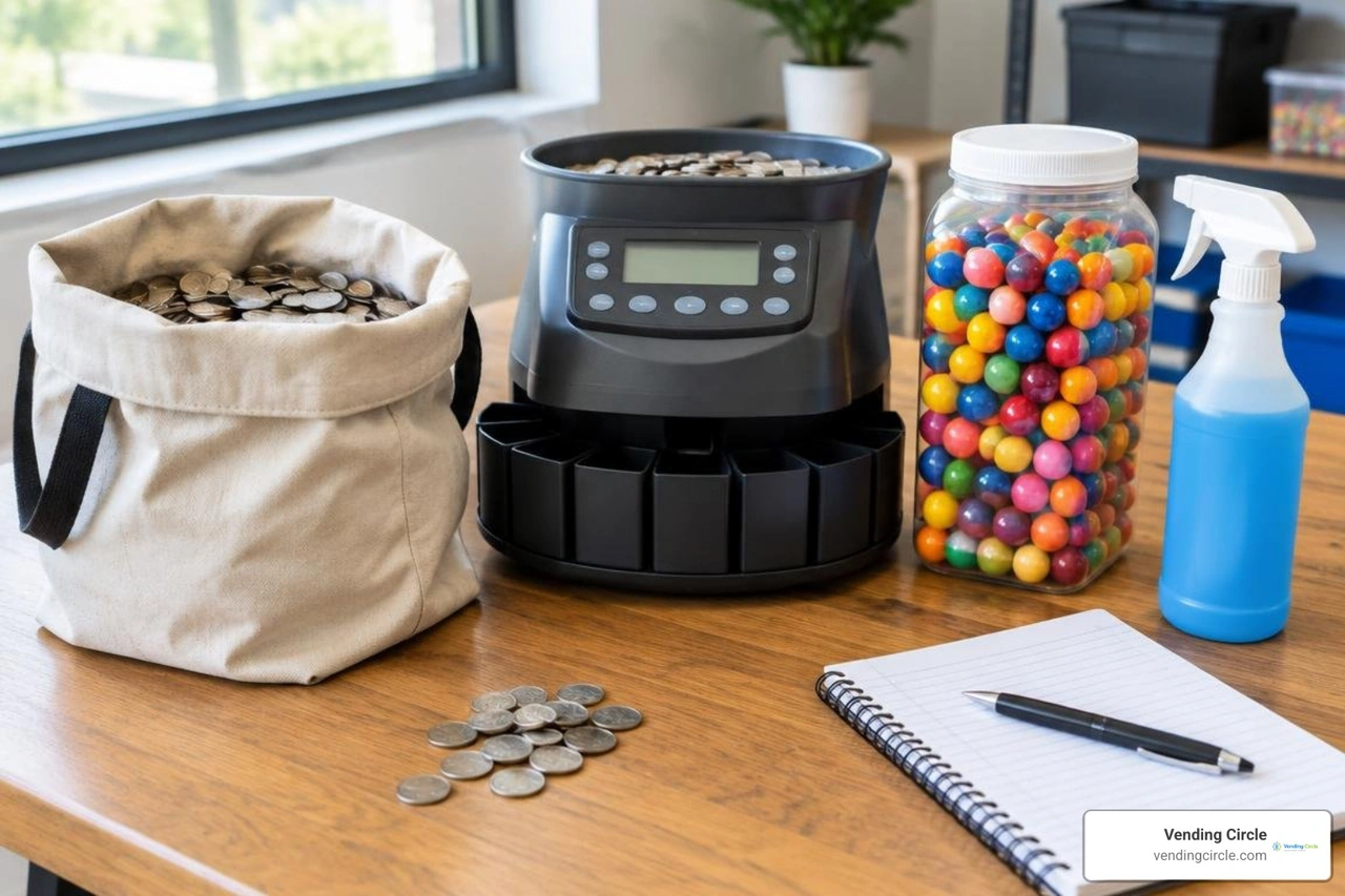 candy restocking supplies and coin counter