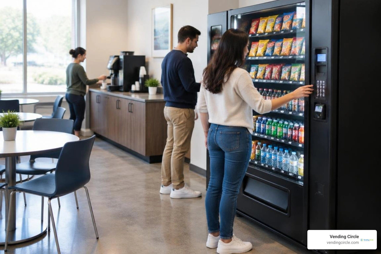 combination snack and drink machine operating in an employee breakroom combination snack and drink machine operating in an employee breakroom