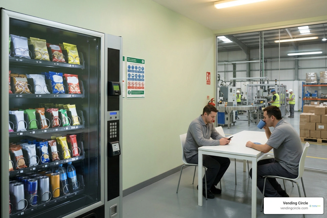 vending machine installed in a manufacturing plant breakroom vending machine installed in a manufacturing plant breakroom