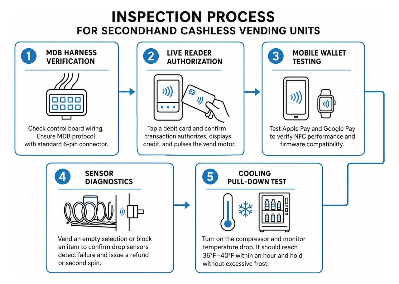 Inspection process for secondhand cashless vending units Inspection process for secondhand cashless vending units