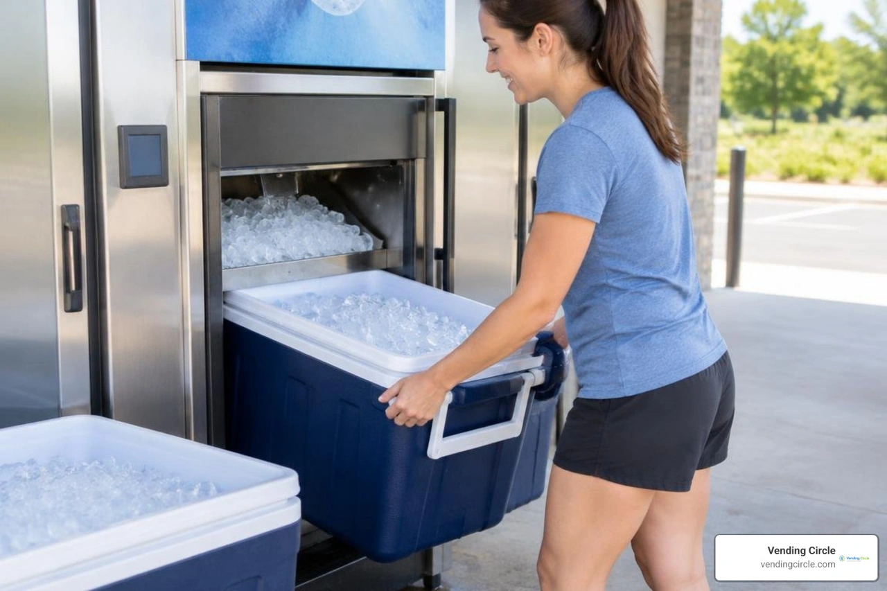 loaded coolers at an automated ice station
