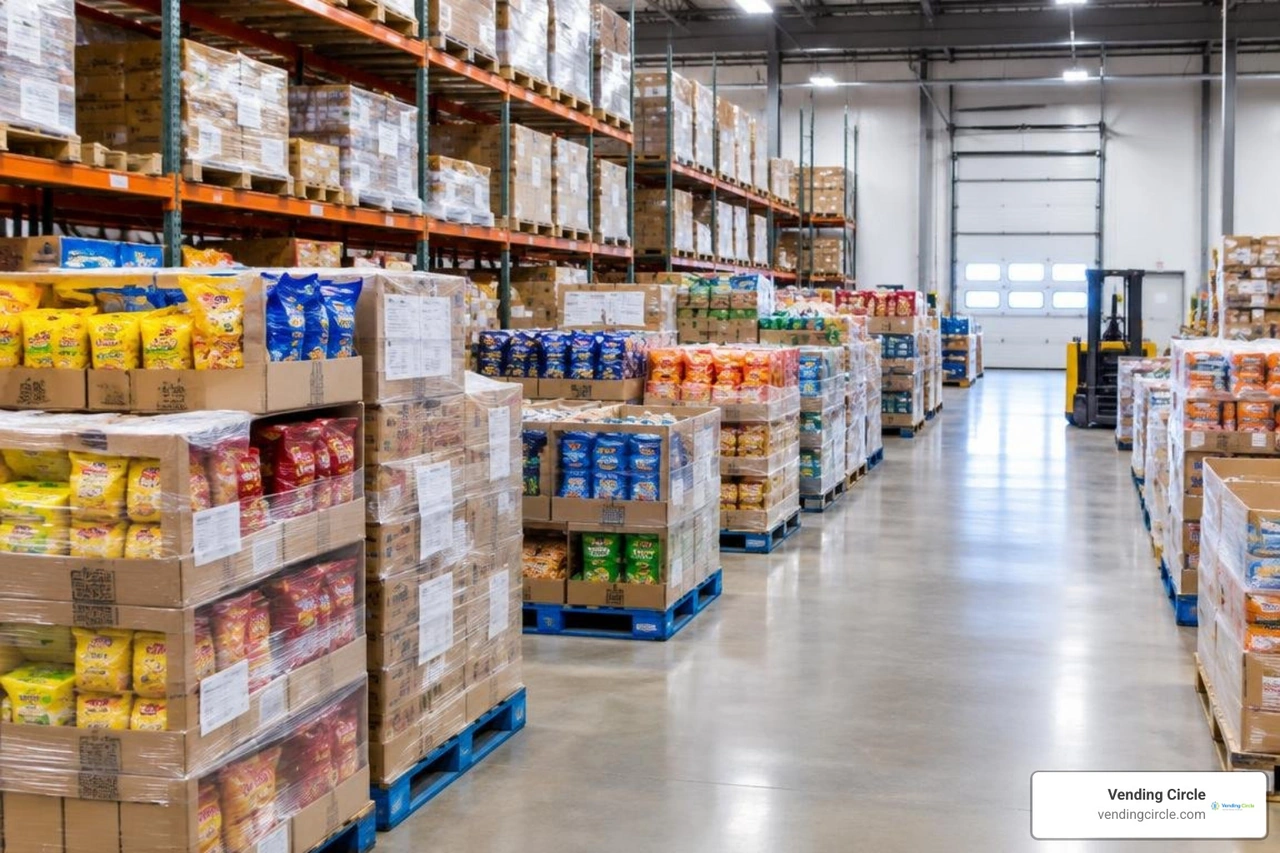 warehouse snack pallets organized for efficient route staging warehouse snack pallets organized for efficient route staging