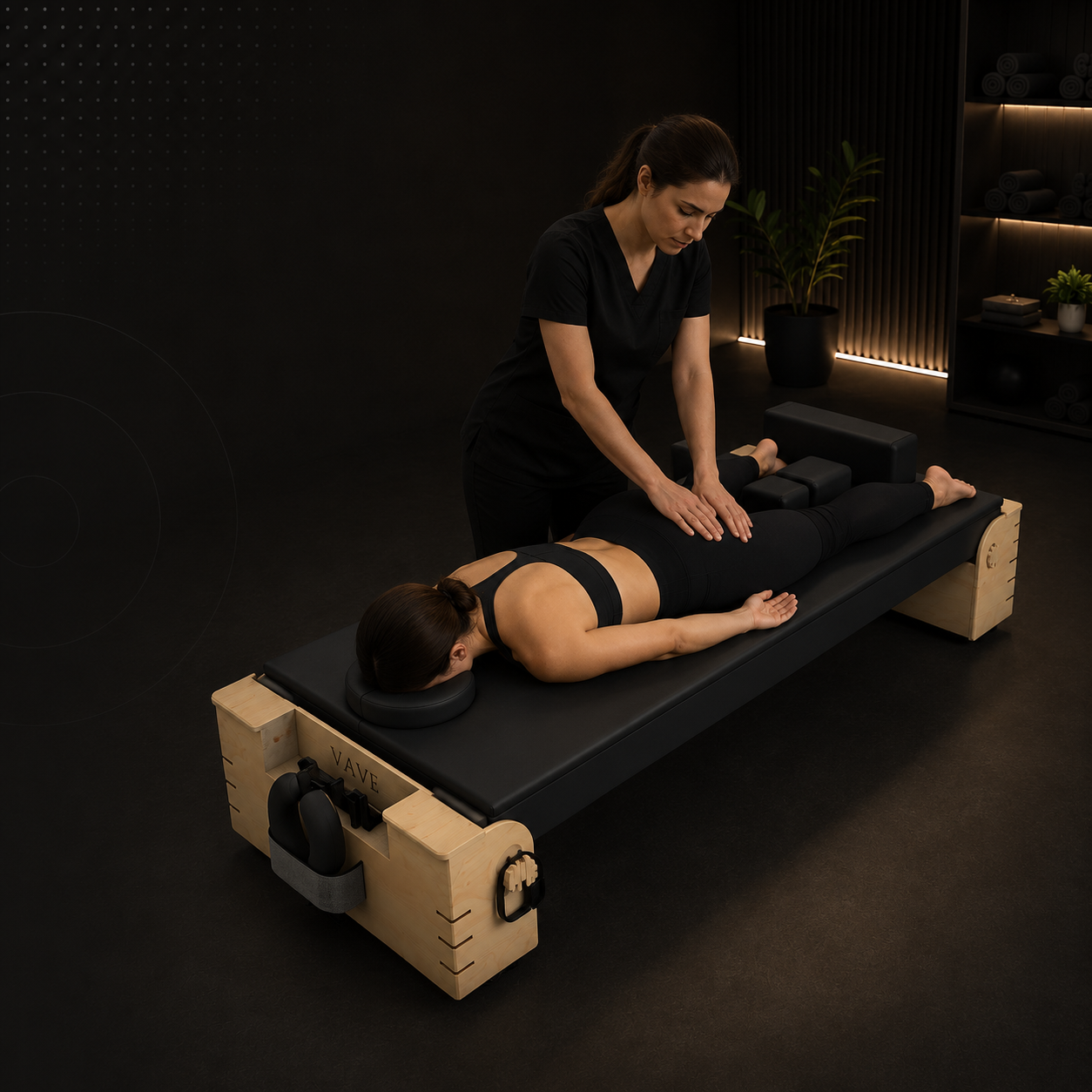 A practitioner working with a client lying on VAVE Nidra.