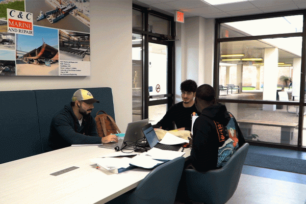 The newly renovated lounge in the Engineering Building at UNO offers students a comfortable study place.