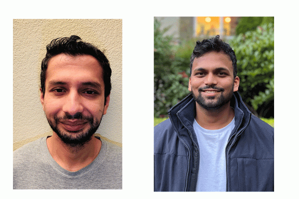 University of New Orleans computer science students Pujan Pokhrel (left) and Krishna Shah were recently hired at Amazon.