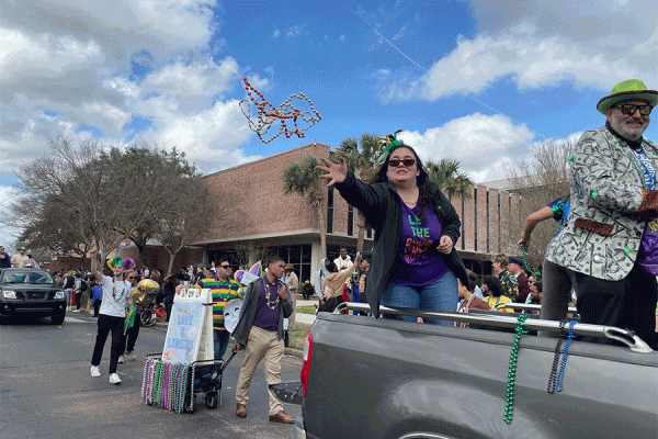 The Krewe of UNO rolled through campus on Tuesday, Feb. 14, celebrating its 2023 theme, “Love on the Lakefront.”