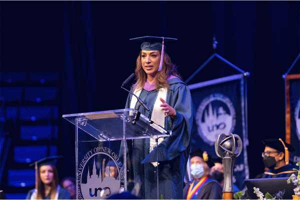 CBS News journalist and University of New Orleans alumna Michelle Miller delivered the keynote address during Saturday’s undergraduate spring commencement at Lakefront Arena.
