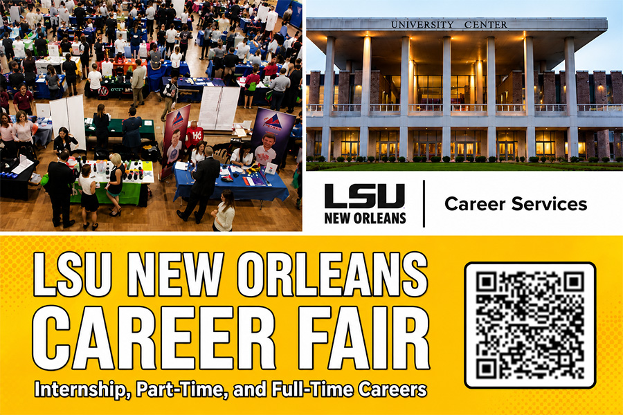 Students and alumni can connect with approximately 100 employers at the LSU New Orleans Career Fair on Oct. 8. The event will feature internship, part-time and full-time career opportunities across a variety of industries.