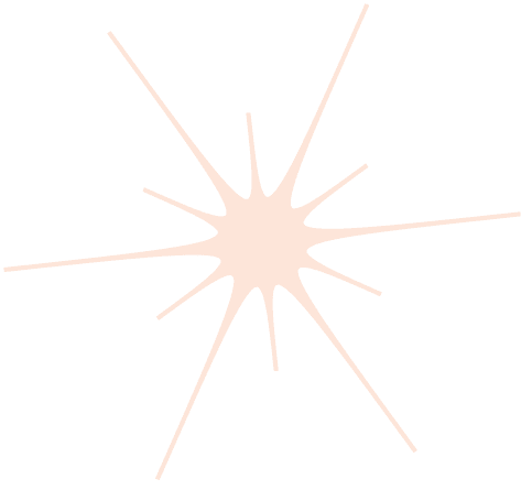 Orange starburst shape with elongated points on a black background.