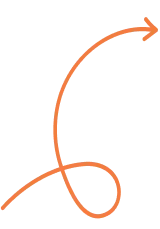Curved orange arrow looping and pointing upward to the right on white background.
