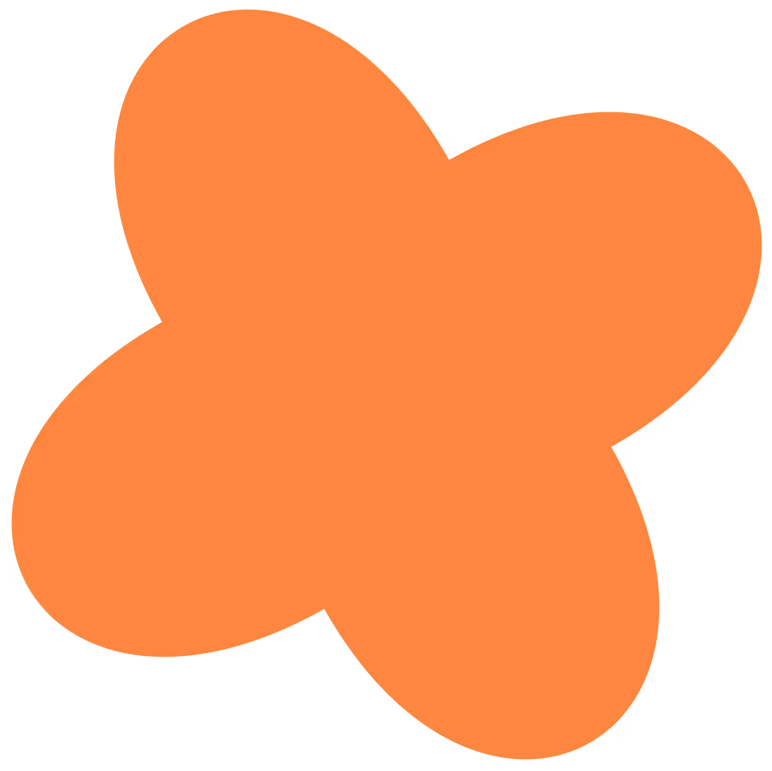 Orange abstract flower shape with five rounded petals on a transparent background.