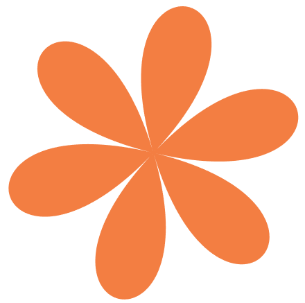 Simple orange flower with six rounded petals on a black background.