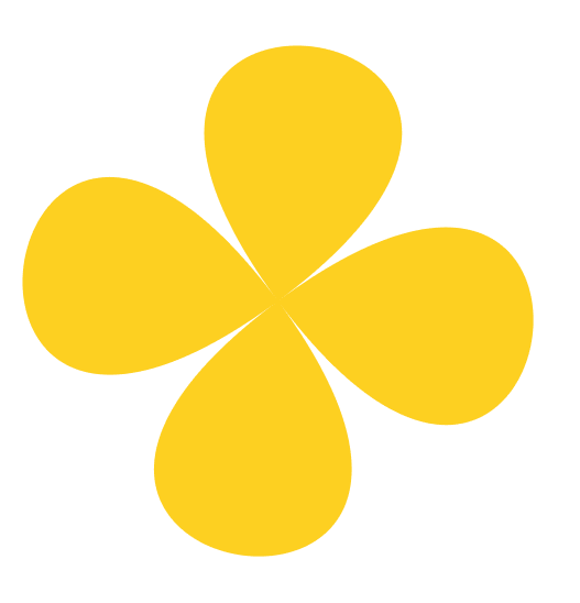 Simple yellow four-petal flower shape on a black background.