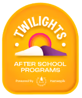 Twilights after school programs logo with a rainbow and book image on a yellow background.