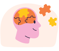 Illustration of a pink human head with brain puzzle pieces representing cognitive function or mental health.