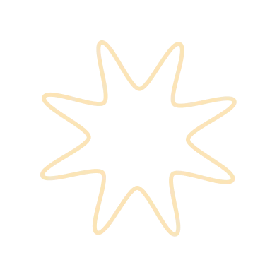 Orange scribble star shape with eight points on a black background.