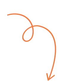 Curly orange arrow pointing down with a loop in the middle on a transparent background.
