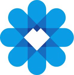 Blue flower shape made of rounded petals forming a diamond shape in the center.