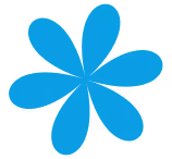Simple blue six-petal flower icon on a transparent background.