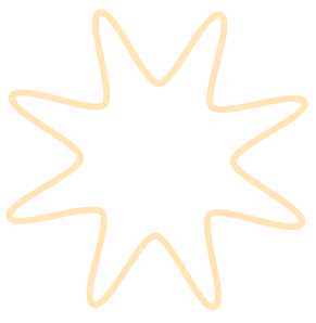 Orange irregular star shape with wavy arms on transparent background.