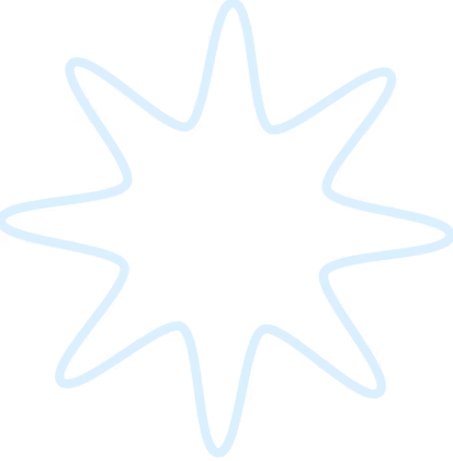 Light blue abstract star-shaped outline with eight uneven points on a transparent background.