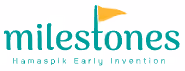 Milestones logo with teal text and a yellow flag above the letter M.
